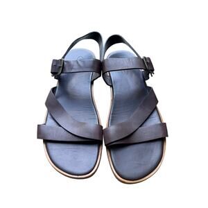 Faconnable Men's Brown Leather Criss-Cross Slingback Sandals Size US 10